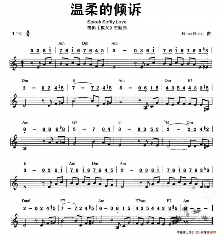 温柔的倾诉（美国电影《教父》主题曲）（线简谱混排版）