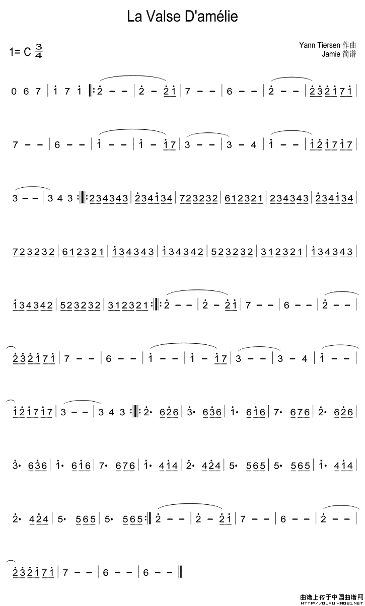 valse damélie口琴谱(天使爱美丽),la valse damélie简谱_我爱歌谱