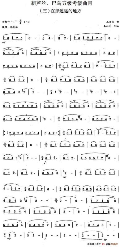 葫芦丝、巴乌五级考级曲目：在那遥远的地方