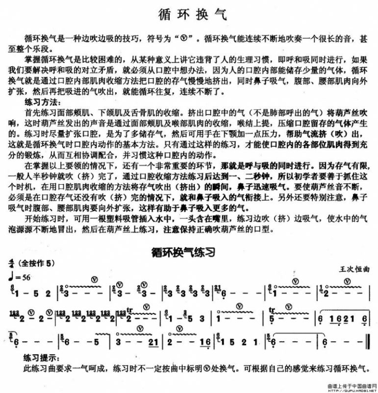 葫芦丝基本技巧练习曲——循环换气