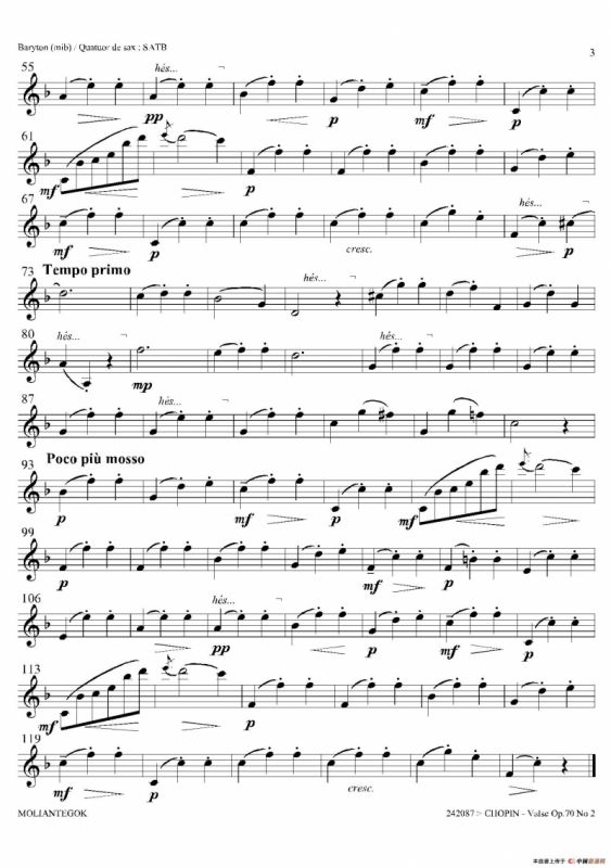 f小调圆舞曲 Op.70 No.2（四重奏上低音萨克斯分谱）