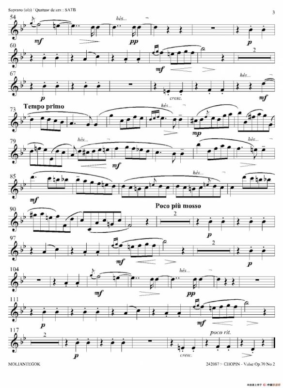 f小调圆舞曲 Op.70 No.2（四重奏高音萨克斯分谱）