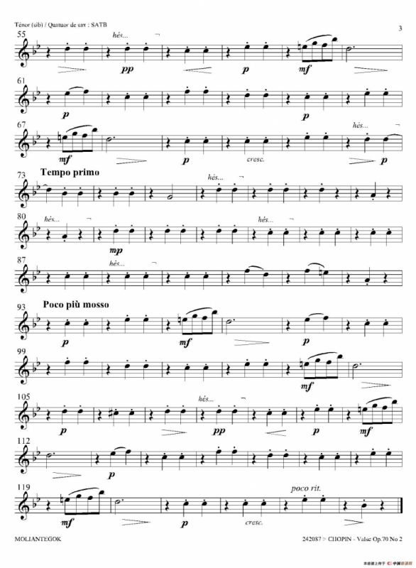 f小调圆舞曲 Op.70 No.2（四重奏次中音萨克斯分谱）
