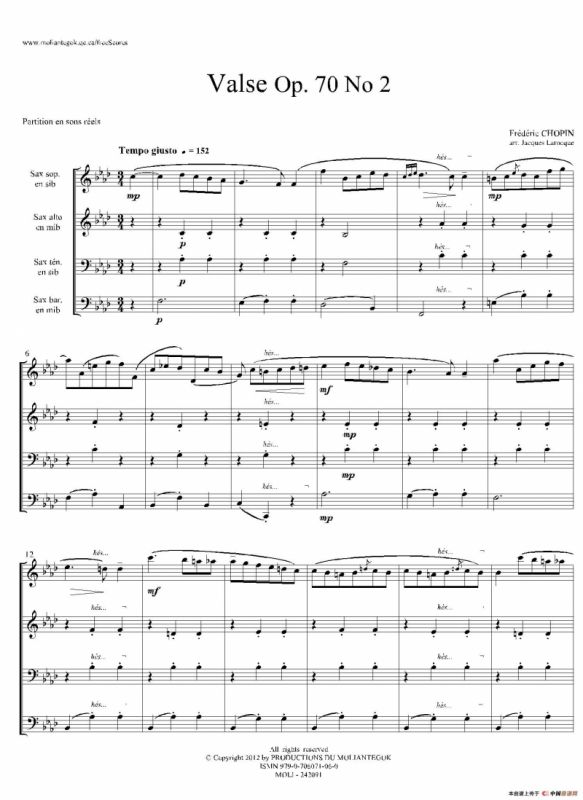 f小调圆舞曲 Op.70 No.2（四重奏总谱）