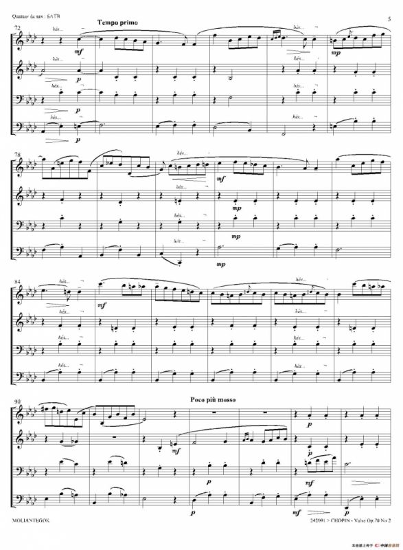 f小调圆舞曲 Op.70 No.2（四重奏总谱）