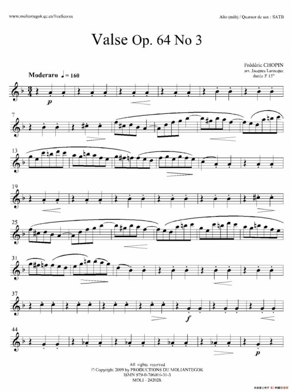 降A大调圆舞曲 Op.64 No.3（四重奏中音萨克斯分谱）