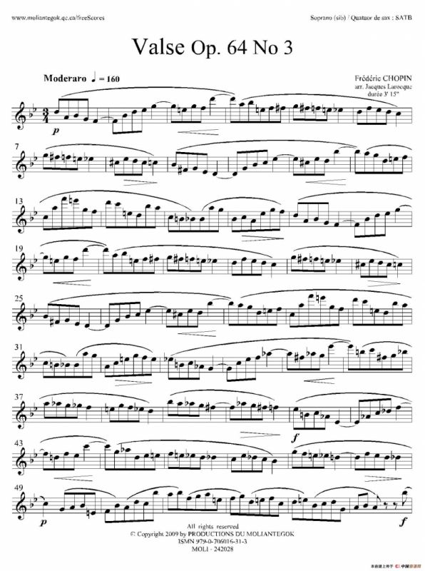 降A大调圆舞曲 Op.64 No.3（四重奏高音萨克斯分谱）