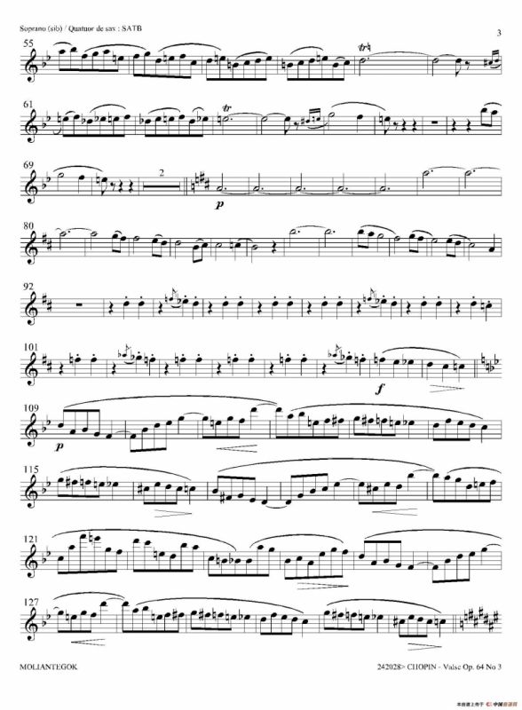 降A大调圆舞曲 Op.64 No.3（四重奏高音萨克斯分谱）