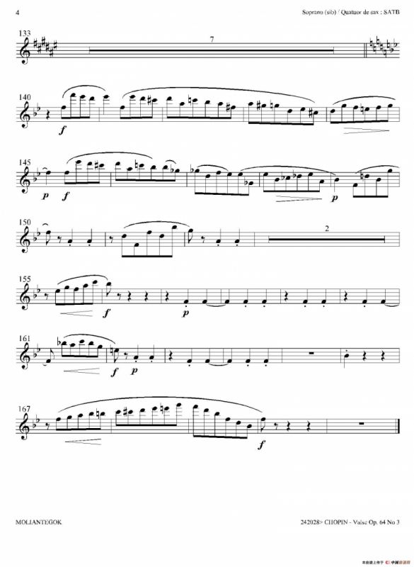 降A大调圆舞曲 Op.64 No.3（四重奏高音萨克斯分谱）