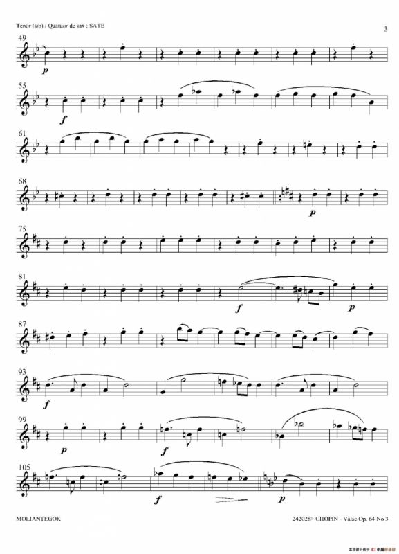降A大调圆舞曲 Op.64 No.3（四重奏次中音萨克斯分谱）