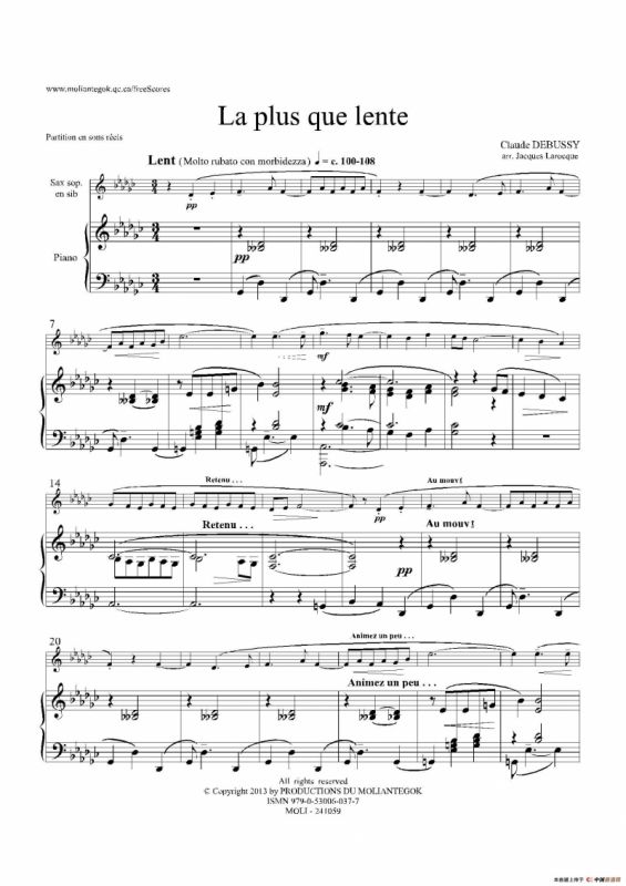 La pius que lente（缓慢地圆舞曲）（高音萨克斯+钢琴伴奏）