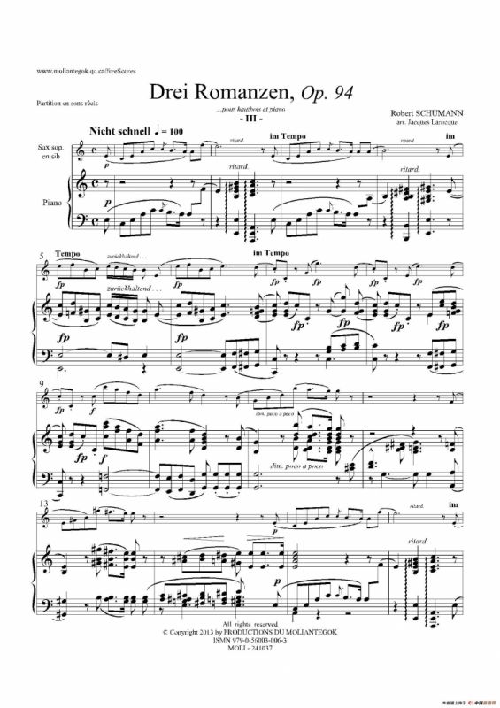 三首浪漫曲 Op.94（高音萨克斯+钢琴伴奏）