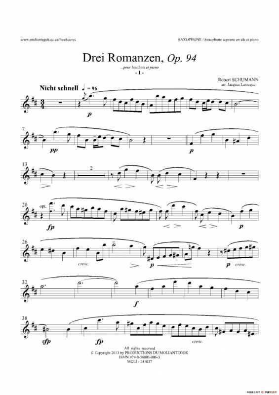 三首浪漫曲 Op.94（高音萨克斯）