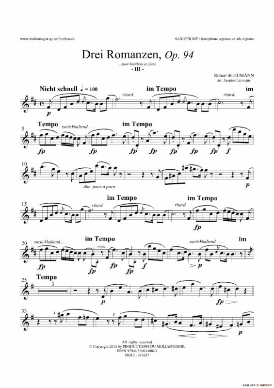 三首浪漫曲 Op.94（高音萨克斯）
