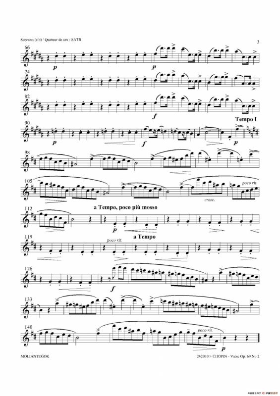 b小调圆舞曲 Op.69 No.2（四重奏高音萨克斯分谱）