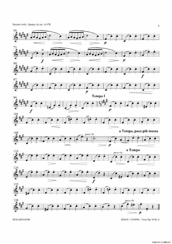b小调圆舞曲 Op.69 No.2（四重奏上低音萨克斯分谱）