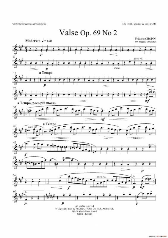 b小调圆舞曲 Op.69 No.2（四重奏中音萨克斯分谱）