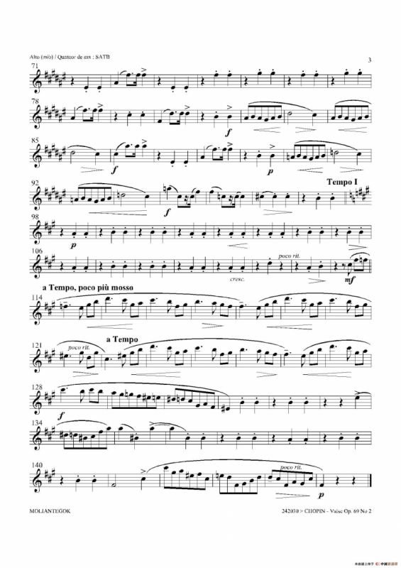 b小调圆舞曲 Op.69 No.2（四重奏中音萨克斯分谱）