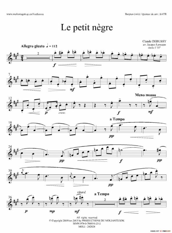 小黑人（四重奏上低音萨克斯分谱）