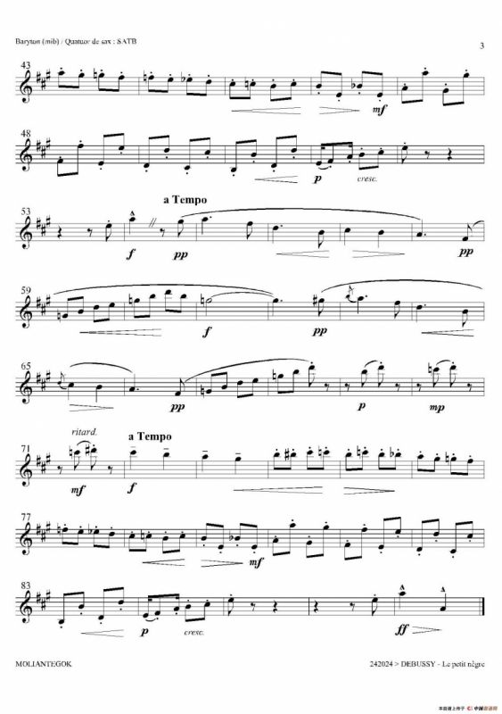 小黑人（四重奏上低音萨克斯分谱）