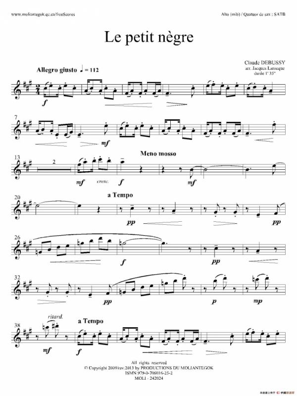 小黑人（四重奏中音萨克斯分谱）
