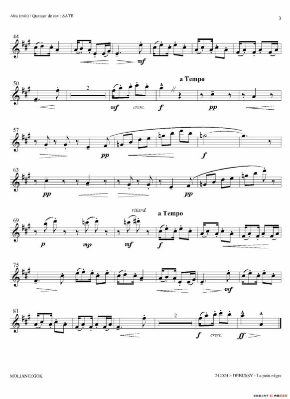 小黑人（四重奏中音萨克斯分谱）