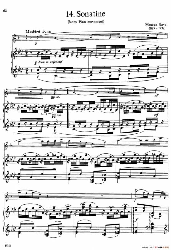 15首古典萨克斯独奏曲：14、sonatine（中音萨克斯+钢琴伴奏）