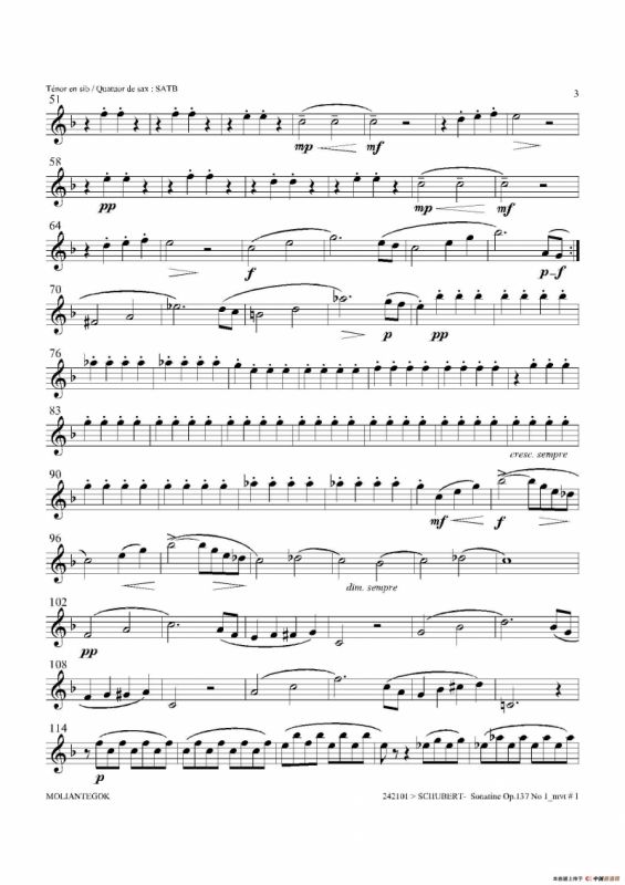Sonatine Op.137 No 1（四重奏次中音萨克斯分谱）