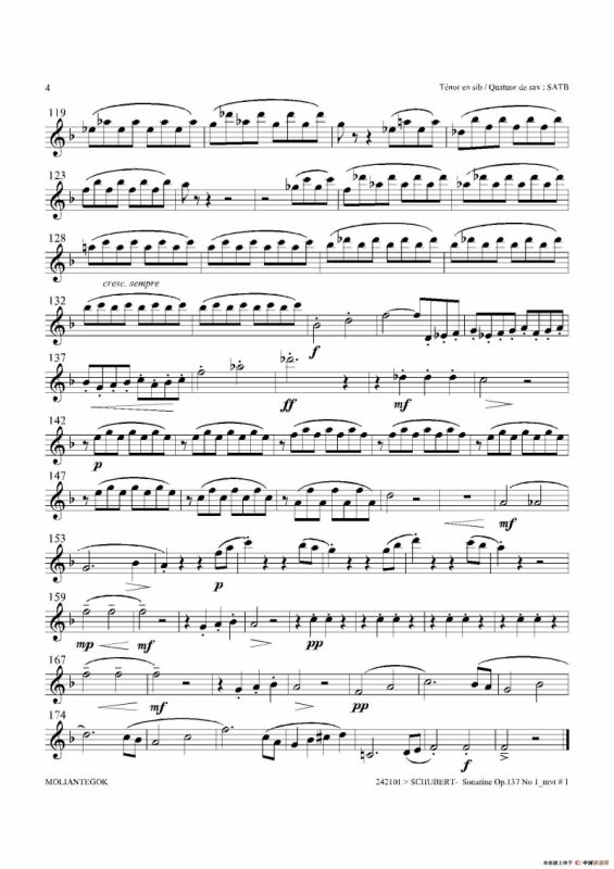 Sonatine Op.137 No 1（四重奏次中音萨克斯分谱）