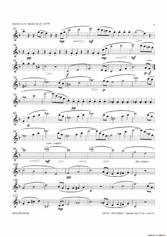 Sonatine Op.137 No 1（四重奏高音萨克斯分谱）