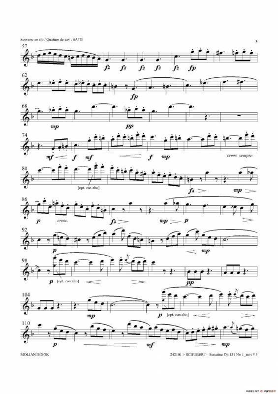 Sonatine Op.137 No 1（四重奏高音萨克斯分谱）