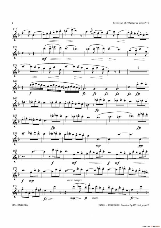 Sonatine Op.137 No 1（四重奏高音萨克斯分谱）