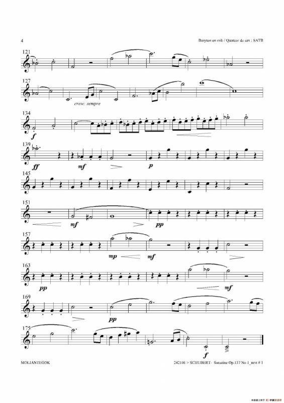 Sonatine Op.137 No 1（四重奏上低音萨克斯分谱）