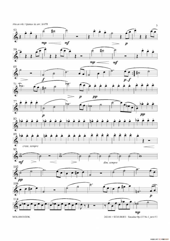 Sonatine Op.137 No 1（四重奏中音萨克斯分谱）