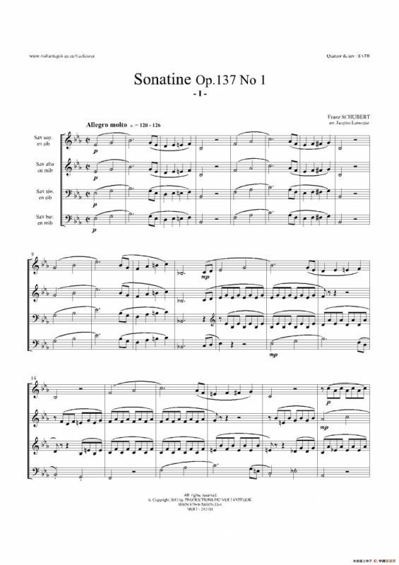 Sonatine Op.137 No 1（四重奏总谱）
