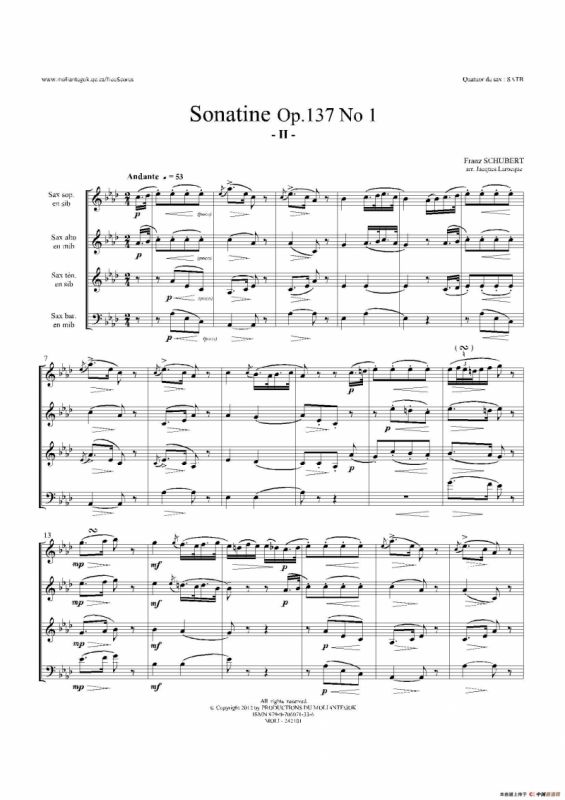 Sonatine Op.137 No 1（四重奏总谱）