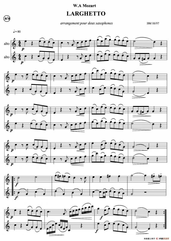 LARGHETTO（稍缓慢曲）BM 06/97（二重奏）