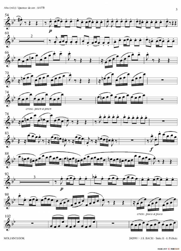 Suite anglaise No 2,BWV 807（法国组曲之二·前奏曲）（中音萨克斯分谱）