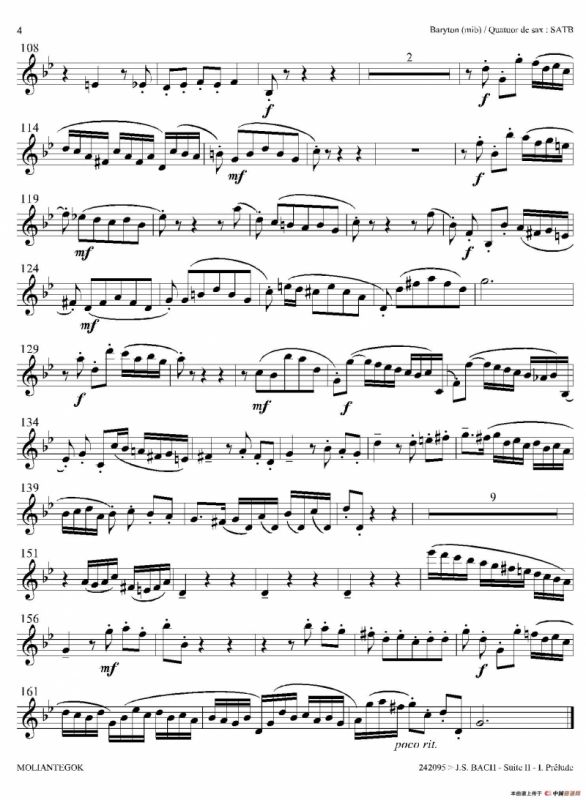 Suite anglaise No 2,BWV 807（法国组曲之二·前奏曲）（上低音萨克斯分谱）