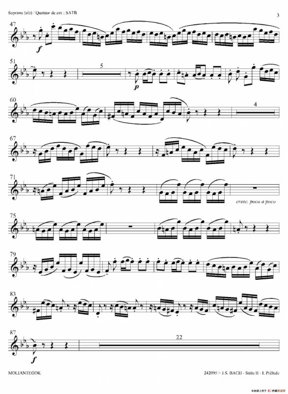 Suite anglaise No 2,BWV 807（法国组曲之二·前奏曲）（高音萨克斯分谱）