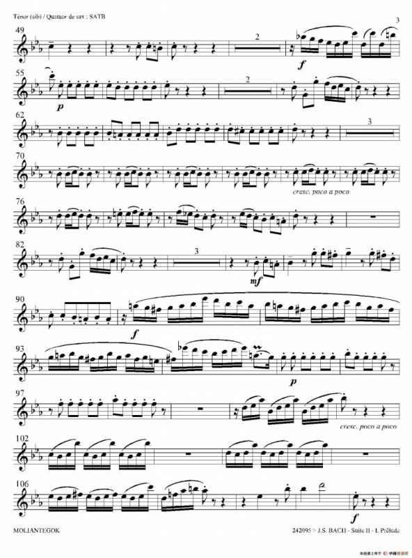 Suite anglaise No 2,BWV 807（法国组曲之二·前奏曲）（次中音萨克斯分谱）