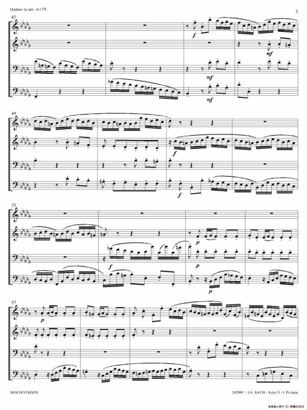 Suite anglaise No 2,BWV 807（法国组曲之二·前奏曲）（四重奏总谱）