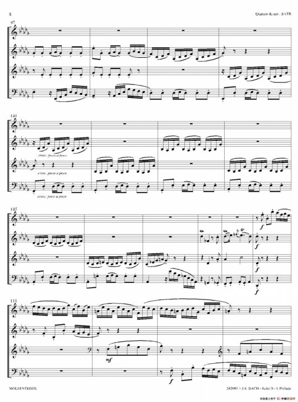 Suite anglaise No 2,BWV 807（法国组曲之二·前奏曲）（四重奏总谱）