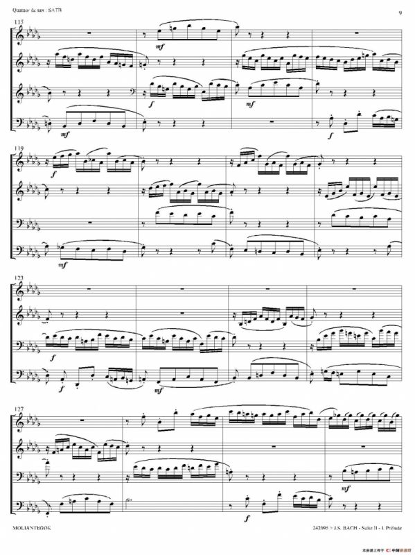 Suite anglaise No 2,BWV 807（法国组曲之二·前奏曲）（四重奏总谱）