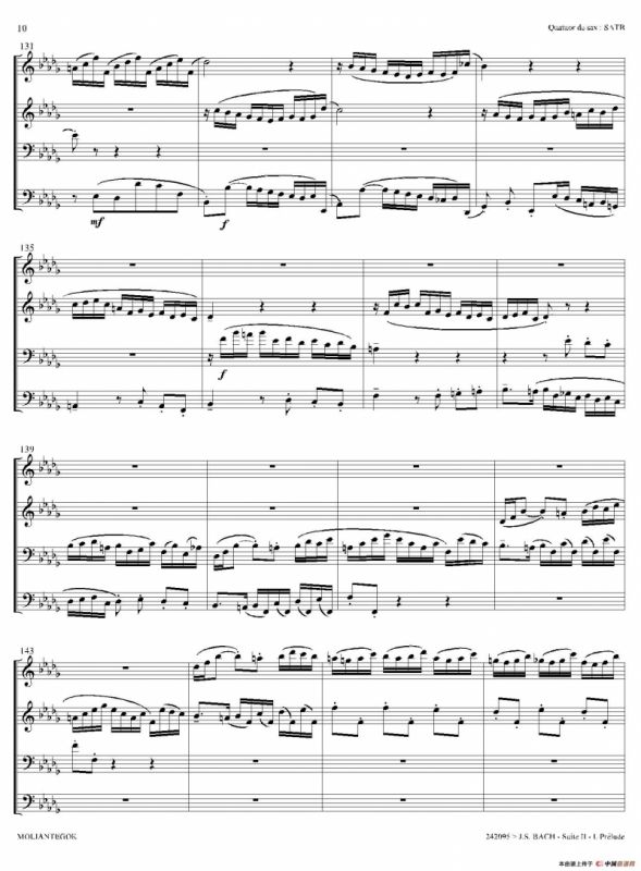 Suite anglaise No 2,BWV 807（法国组曲之二·前奏曲）（四重奏总谱）