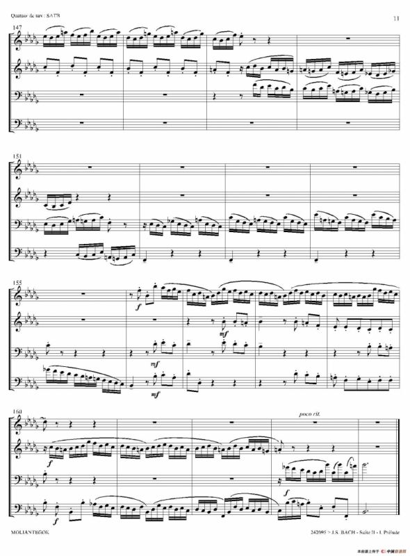 Suite anglaise No 2,BWV 807（法国组曲之二·前奏曲）（四重奏总谱）