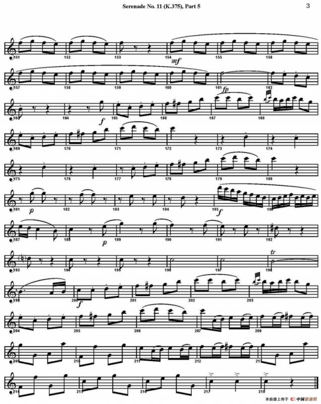 SERENADE No.11 in Eb，K.375 Part 5（四重奏·中音萨克斯分谱）