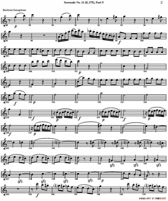 SERENADE No.11 in Eb，K.375 Part 5（四重奏·上低音萨克斯分谱）