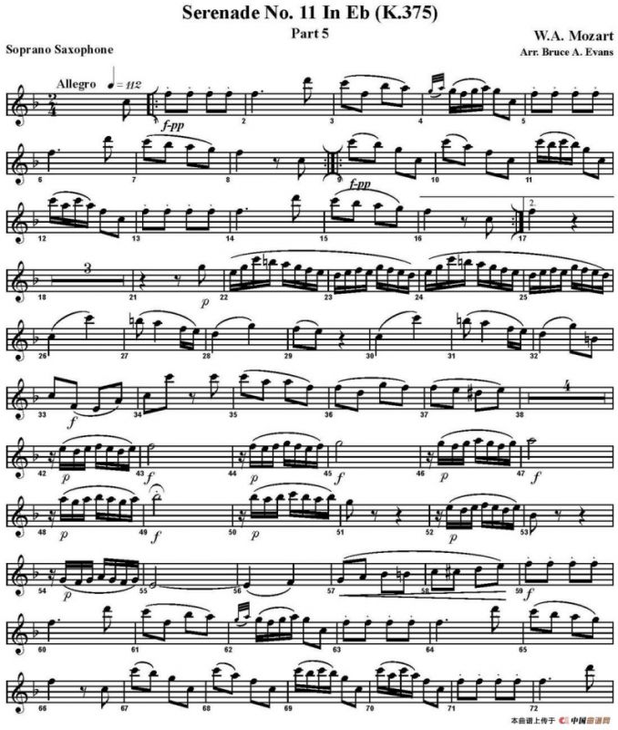 SERENADE No.11 in Eb，K.375 Part 5（四重奏·高音萨克斯分谱）