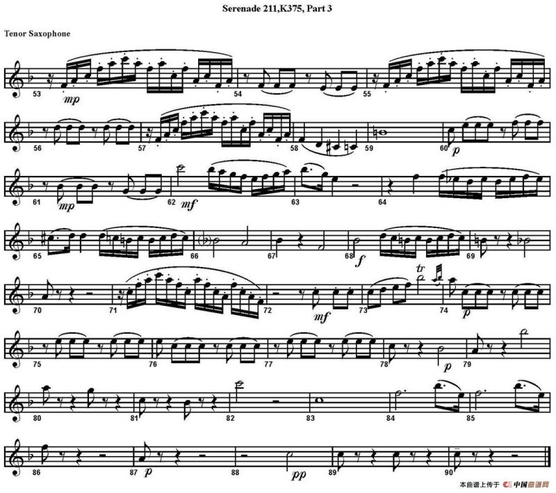 SERENADE No.11 in Eb，K.375 Part 3（四重奏·次中音萨克斯分谱）